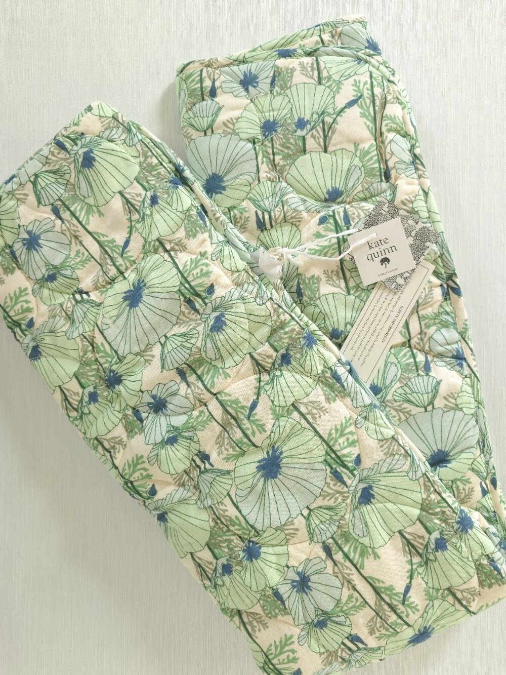 Kate Quinn Large Aqua Poppy Quilt Organic Cotton Gauze New with Tags Iceland
